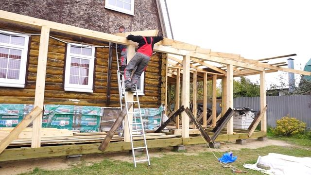 Как мы стропила разгоняли | Каркасный пристрой к дому и две веранды. Часть 5 смотреть онлайн