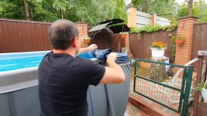 Как накрыть бассейн тентом одному, лайфхак, intex pool 12445A 549*274*132 how to cover the pool