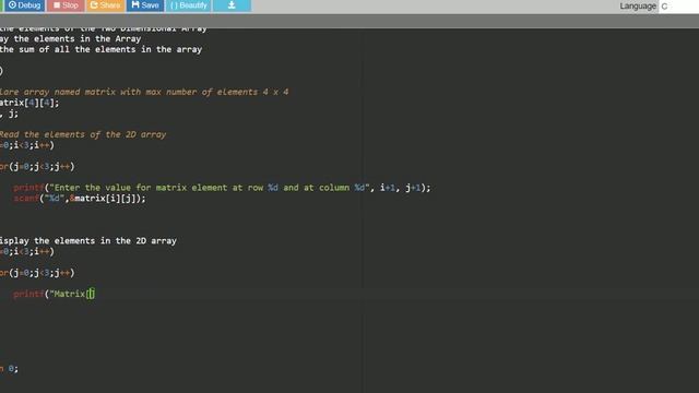 Two Dimensional Arrays in C