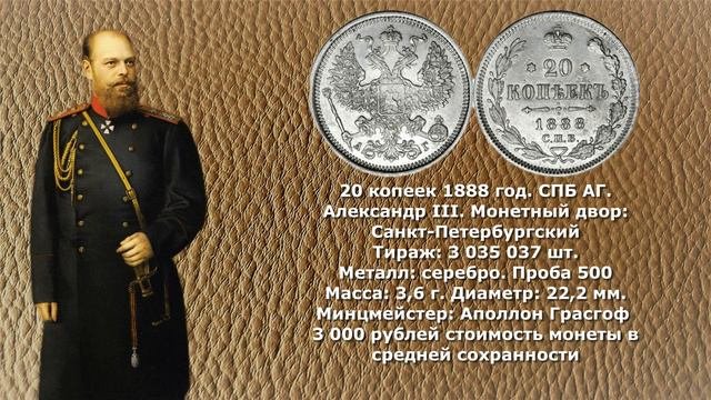 Ориентировочные цены на серебряные монеты Александра 3  1888 год