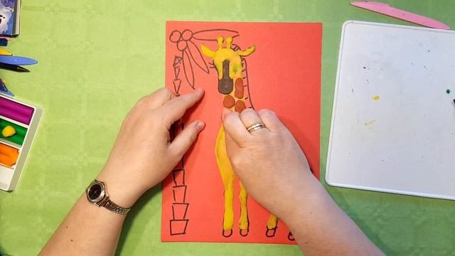 Пластилинография. Композиция про жирафа