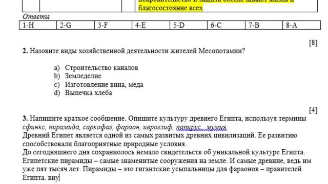 5 класс Всемирная история 1 четверть СОЧ