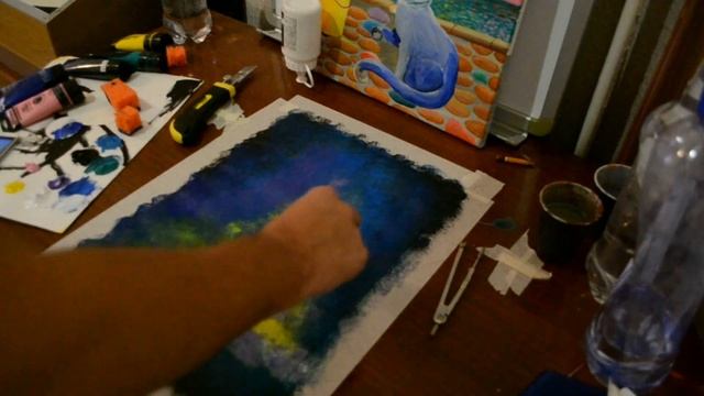 Рисуем космос акрилом, губкой и зубной щеткой | How to paint space with acrylics смотреть онлайн