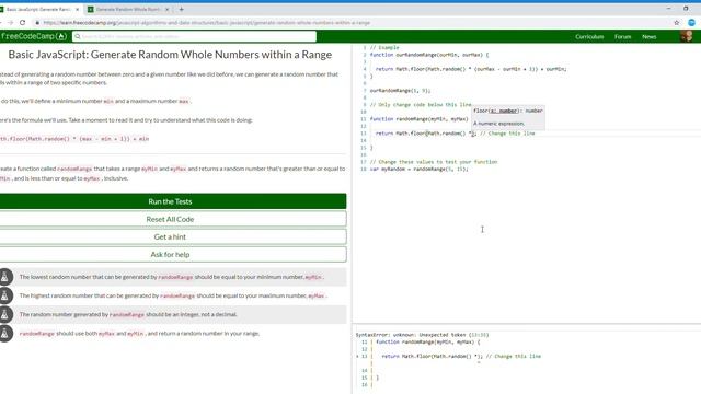 Basic JavaScript  Generate Random Whole Numbers within a Range   105/111Learn freeCodeCamp
