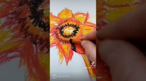 How to draw sunflower ? Art oil pastel/ Как нарисовать подсолнух масляной пастелью