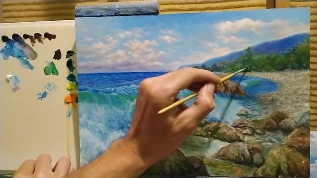 Как рисовать волну маслом|учимся рисовать море|как рисовать море маслом для начинающих смотреть онлайн