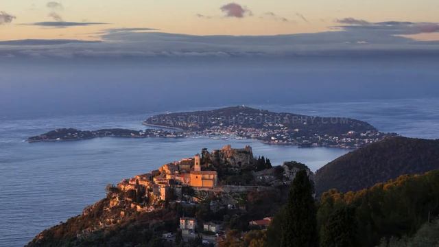 Sunrise on hilltop village of Eze and Saint-Jean-Cap-Ferrat смотреть онлайн