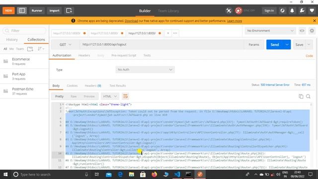 Laravel API Integration Project #5 - Create LogOut API and Handle Exception Message In Laravel Hind