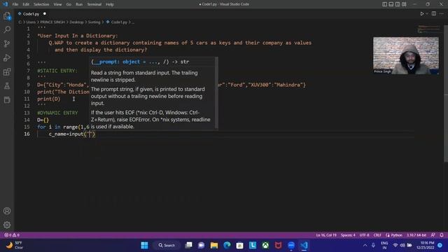 User Input To A Dictionary In Python  | Run-time Entry | Python Tutorials For Beginners