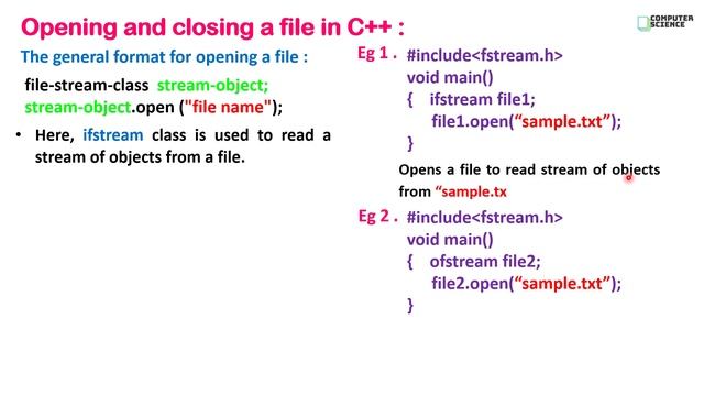 12th Computer Science - I : Chapter 3 : C++ | OOP | Working with files in C++