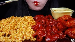 ASMR SPICY FIRE CHICKEN, 불닭 양념치킨 먹방, SPICY NOODLES, 크림진짬뽕 먹방, 불닭 닭발 먹방, CHEESE SAUCE MUKBANG