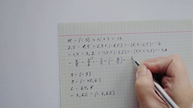 Вычитание положительных и отрицателных чисел.
