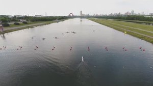 Гребля на байдарках на гребном канале в Крылатском. Аэросъёмка.mp4