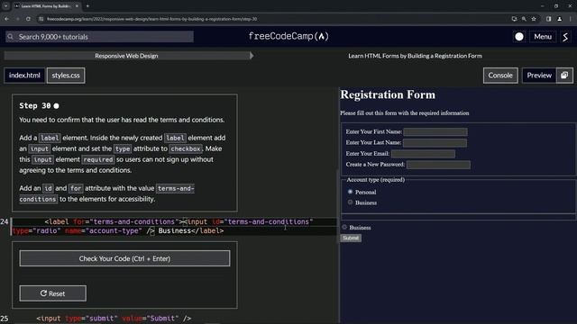 Learn HTML Forms by Building a Registration Form - Step 30