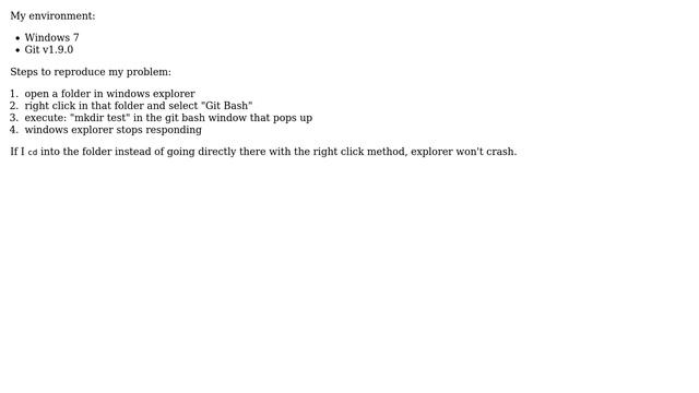 Windows 7 file explorer crashes after mkdir via git bash смотреть онлайн