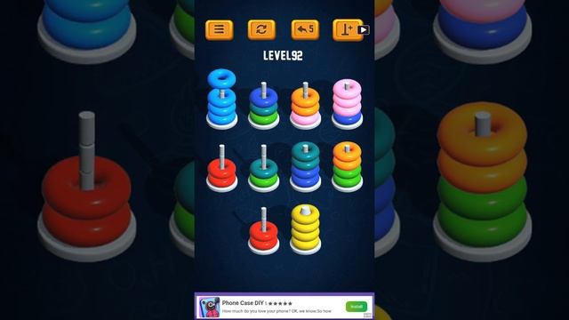 Hoop Sort Puzzle - Color Ring Stack Sorting Game Level 92 Solution