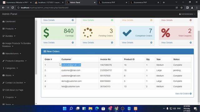 ecommerce website with admin panel in php. with open source code