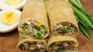 Блины с черемшой яйцом и грибами