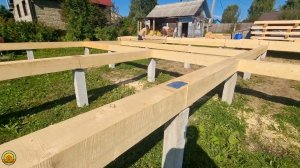 Дом 10 на 12 из бруса. Ростверк фундамента (обвязка свай брусом). Процесс и качество работы