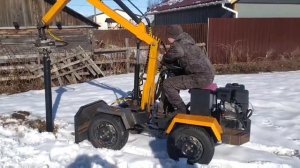 Сваекрут на базе переломка 4х4, первые испытания по установке сваи.