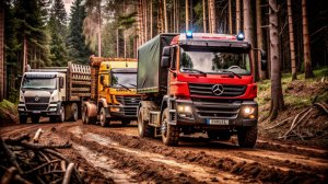 Лесовозы MAN, TATRA, IVECO, MERCEDES, DAF работают в тяжелых условиях бездорожья