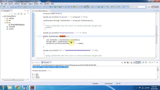 Example of how to use listIterator() method of ArrayList? | Java Collection Framework
