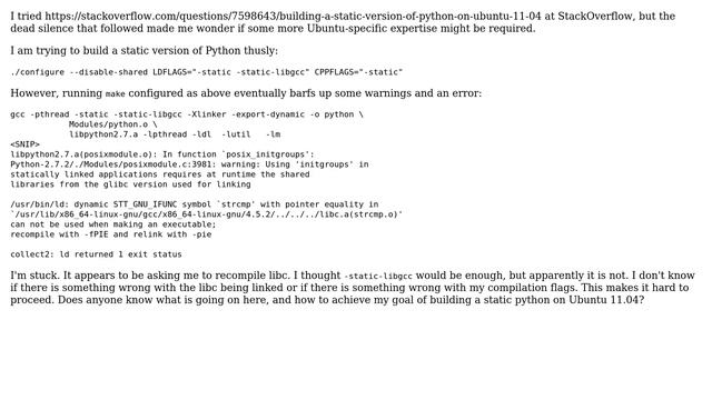 Ubuntu: Building a static version of Python? смотреть онлайн