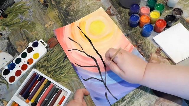 Рисование. Скворцы на рассвете. смотреть онлайн