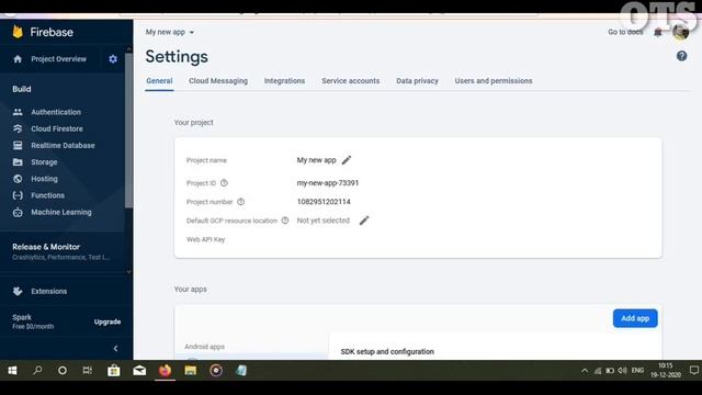How to generate Firebase Web API key and URL | No web API Key for this project problem solved.