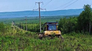 Противопожарные работы в лесу - прочистка бульдозером минполосы в районе озера Чля
