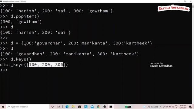 [Python Dictionary]: Methods in Dictionary | Dictionary Methods and Functions in Python in Telugu