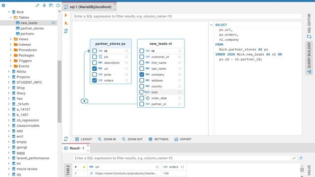 How to use Visual Query Builder to create complex queries in CloudBeaver