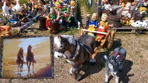 Мини-путешествие, прекрасные садовые фигуры и картины. Вернисаж на обочине.