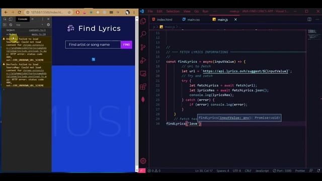 Html, css, javascript Find lyrics app. Part 4.