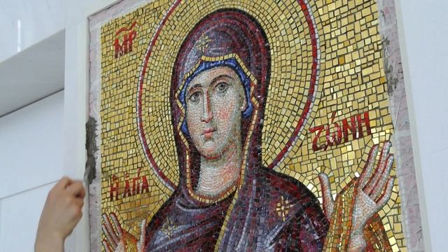 Installation of mosaics on Iconostasis