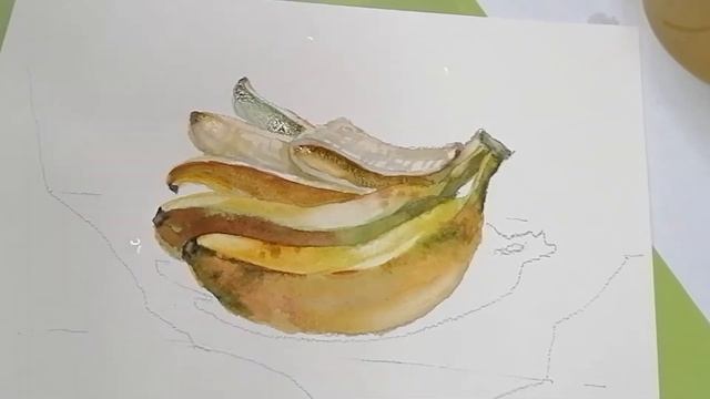 Рисуем БАНАНЫ ???акварель Елена Гридасова