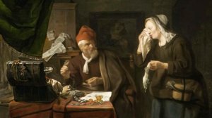 Монеты в искусстве: "Плачущая женщина у ростовщика" Габриэль Метсю