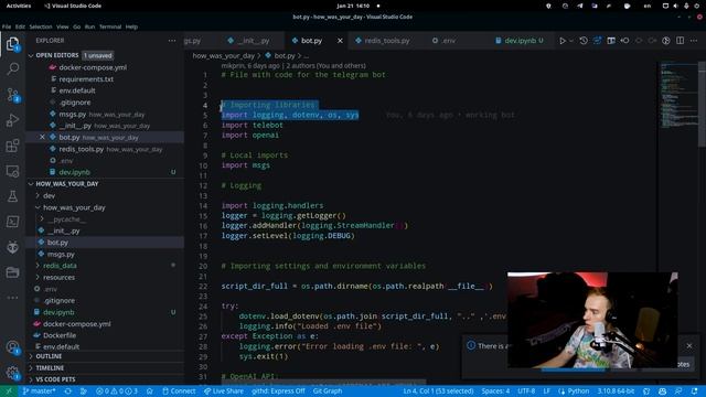 Telegram Bot с GPT3. Простейший код.
