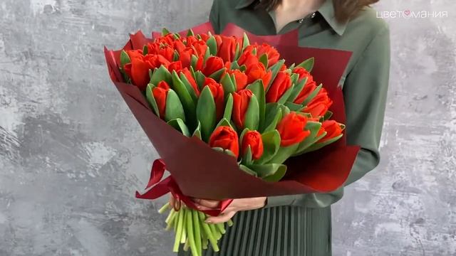 Обзор букета из 51 красного тюльпана смотреть онлайн
