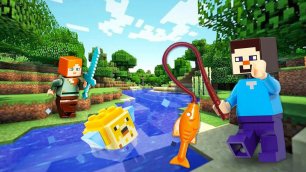 Видео обзор игры – Стив Майнкрафт Лего и Алекс на рыбалке! - Сборник видео с Minecraft Lego