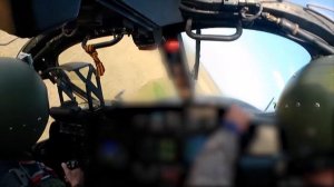 Кадры боевой работы экипажей ударных вертолетов Ка-52 в Донбассе.