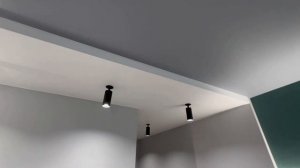 Утопленные трековые светильники, матовые натяжные потолки, теневой профиль "еврокрааб".