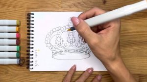 Как нарисовать корону карандашом и скетч маркерами | Рисунок для детей, поэтапно и легко