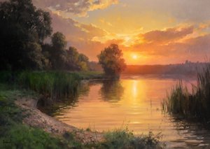 Летние рассветы и туманы на картинах Романа Божкова.