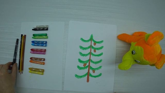 Как нарисовать ёлочку ,ёжика и грибочки