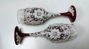 Свадебные бокалы своими руками из кружева и жемчуга // МК