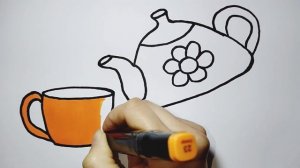 Как нарисовать посуду. Чайник и чашка//How to draw dishes. Teapot and cup.