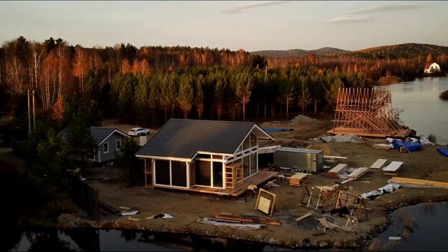 Фахверк дом. Стройка. Вид сверху. смотреть онлайн