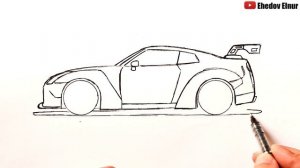 Как нарисовать Ниссан ГТ-Р | Уроки рисования | Ehedov Elnur