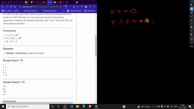 Equal Coins (EQUALCOIN) |  Codechef Long November | November Challenge 2021 Division 3